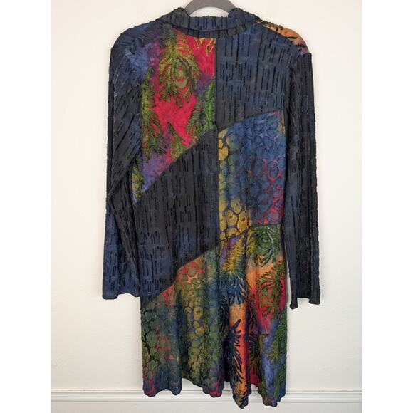 Palila Cardigan Embroidered Batik Tie Dye Velvet Boho Art to Wear Blue Size S - Picture 5 of 11
